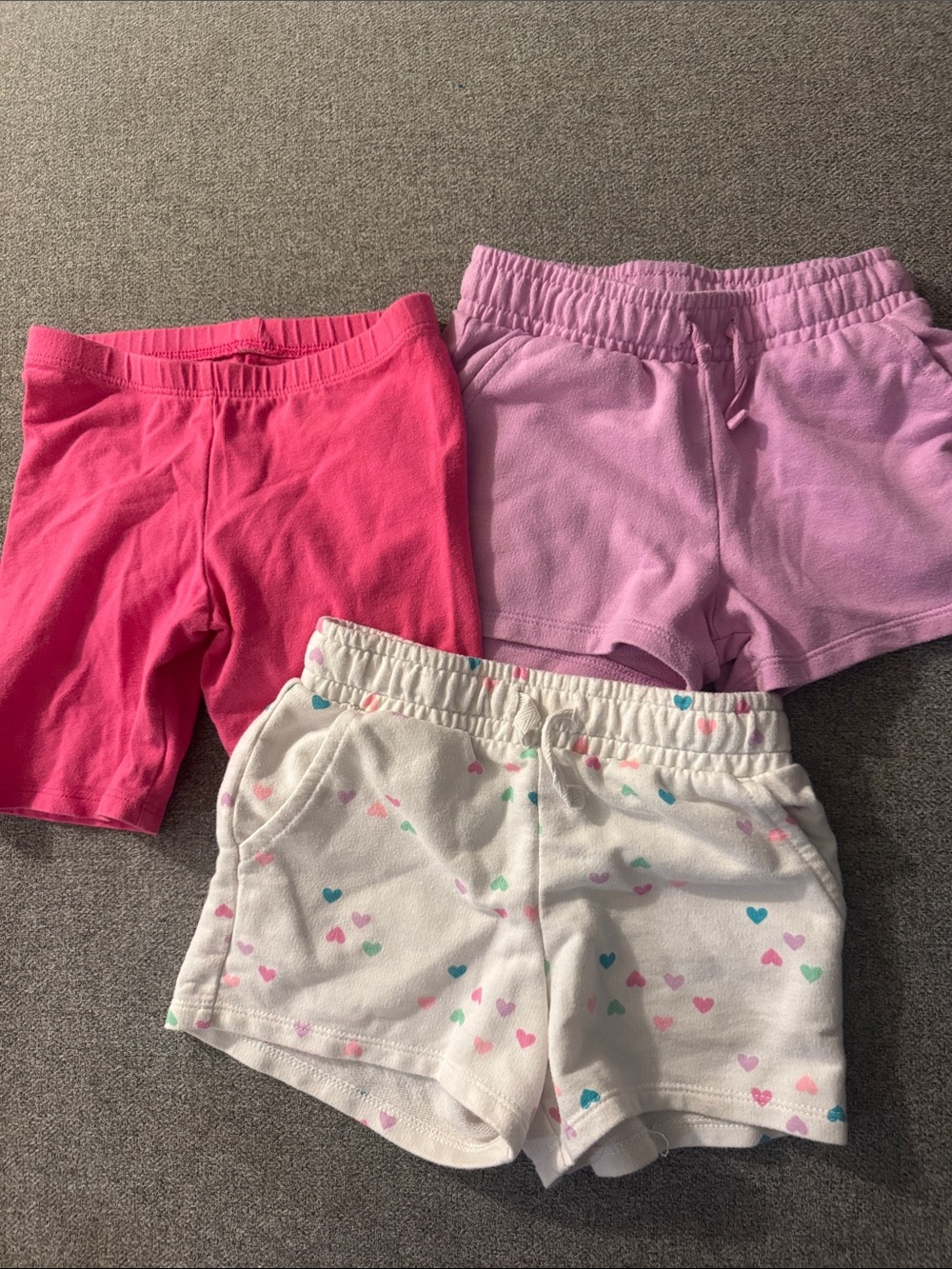 5/$15- Girls' 3-Pack Heart & Solid Shorts - Pink, Light Pink, White